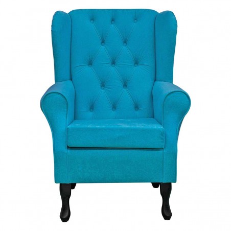 Buttoned Wingback Chair in a Plush Light Blue Fabric | Beaumont