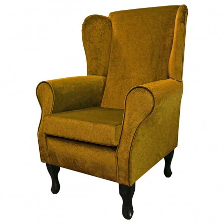 Standard Wingback Chair in a Malta Gold Deluxe Velvet Fabric | Beaumont