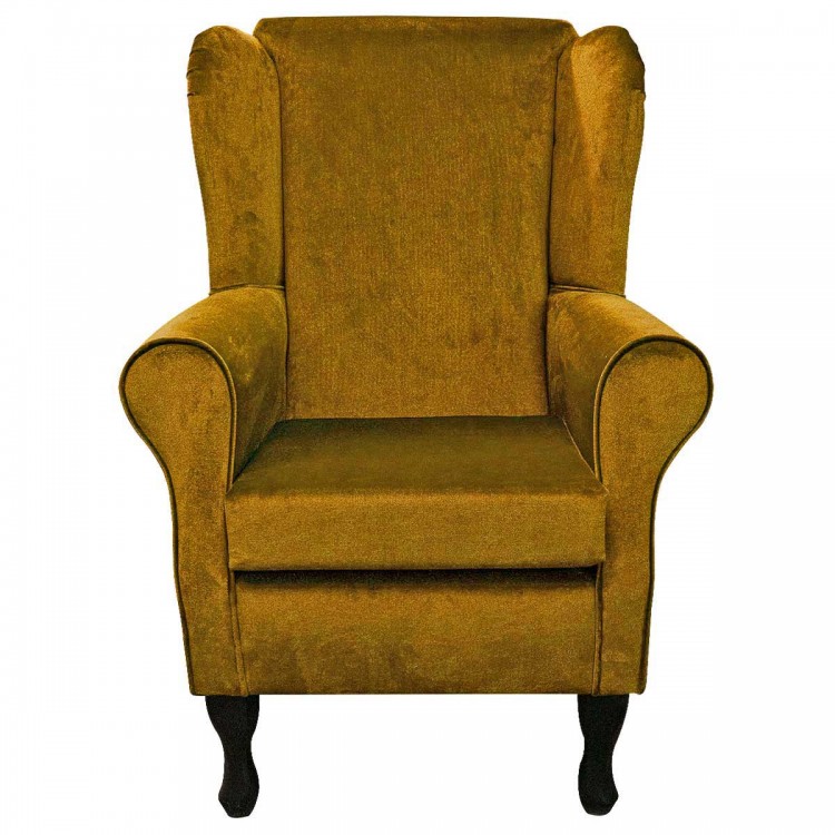 Standard Wingback Chair in a Malta Gold Deluxe Velvet Fabric | Beaumont