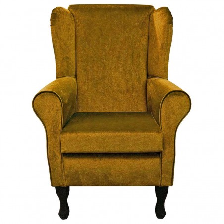 Standard Wingback Chair in a Malta Gold Deluxe Velvet Fabric | Beaumont