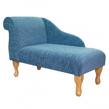 Mini Chaise Longue in Coniston Blue Chenille Fabric SR16419 | Beaumont