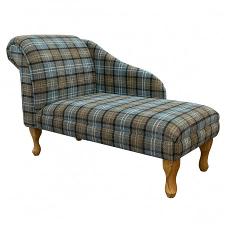 Medium Chaise Longue in Lana Dove Grey Plaid Tartan LAN1256 | Beaumont
