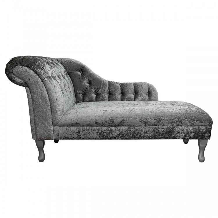 Buttoned Chaise Longue in a Shimmer Steel Velvet Fabric | Beaumont