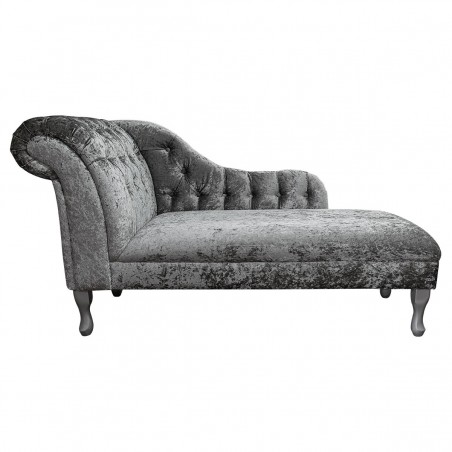 Buttoned Chaise Longue in a Shimmer Steel Velvet Fabric | Beaumont