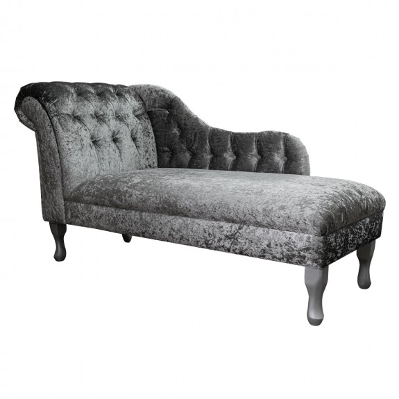 Buttoned Chaise Longue in a Shimmer Steel Velvet Fabric | Beaumont
