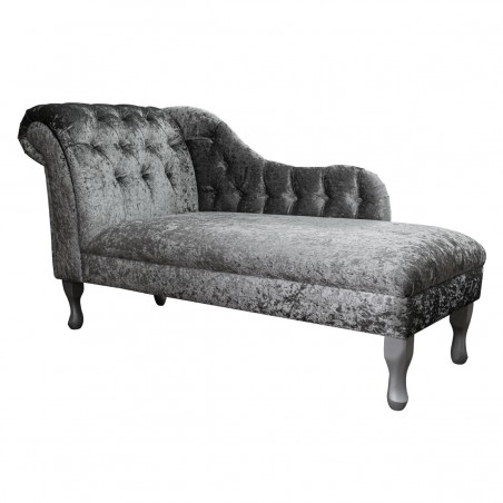 Buttoned Chaise Longue in a Shimmer Steel Velvet Fabric | Beaumont