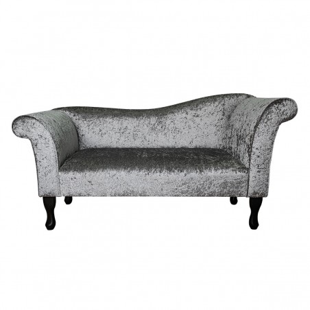 Designer Chaise Sofa in Shimmer Steel Crushed Velvet Fabric | Beaumont
