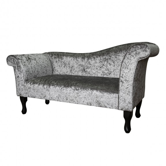 Designer Chaise Sofa in Shimmer Steel Crushed Velvet Fabric | Beaumont