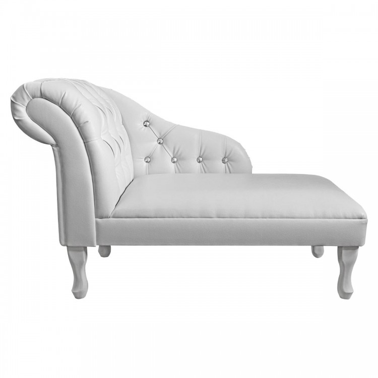 Medium Buttoned Chaise Longue in a White Faux Leather | Beaumont