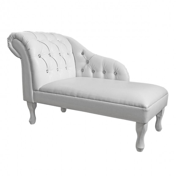 Medium Buttoned Chaise Longue in a White Faux Leather | Beaumont