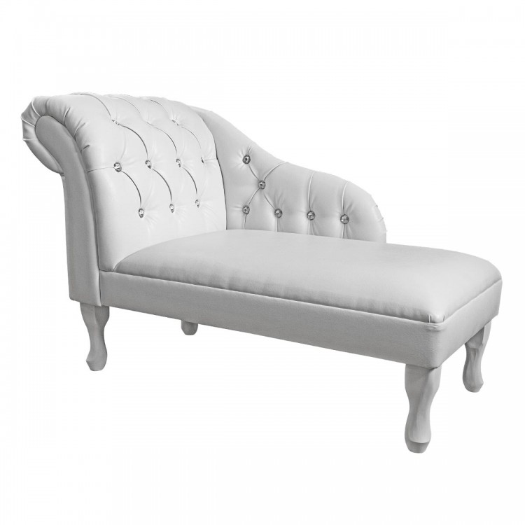 Medium Buttoned Chaise Longue in a White Faux Leather | Beaumont