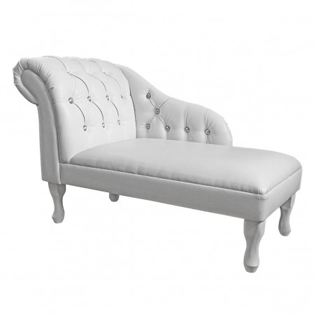 Medium Buttoned Chaise Longue in a White Faux Leather | Beaumont