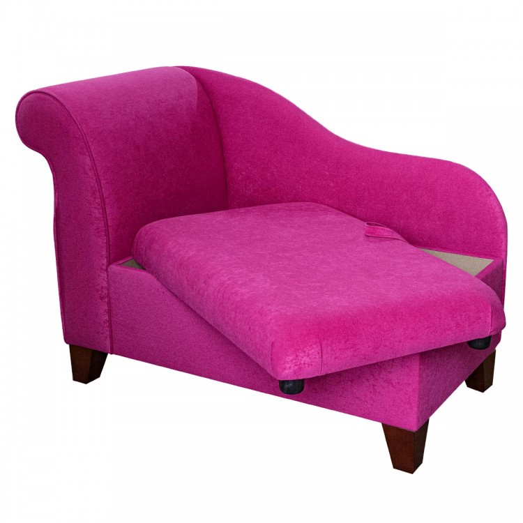 Storage Chaise Longue in a Plush Fuchsia Pink Velvet Fabric | Beaumont