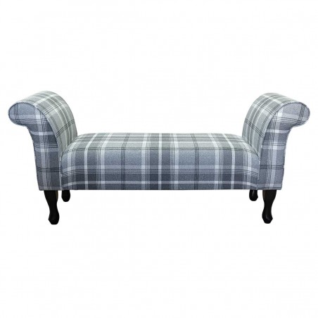 LUXE 56" Medium Window Seat Settle in a Balmoral Dove Grey Tartan Traditional Fabric