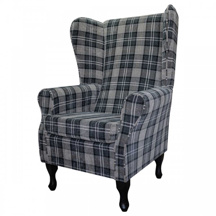 Large High Back Chair in Lana Granite Tartan Fabric LAN1260 | Beaumont