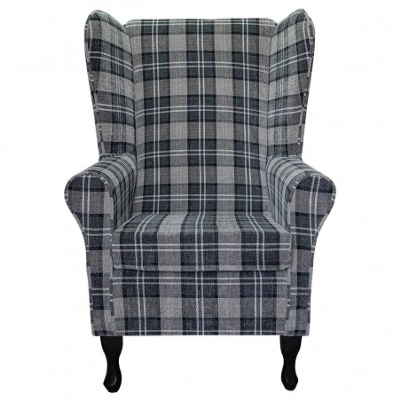 Large High Back Chair in Lana Granite Tartan Fabric LAN1260 | Beaumont