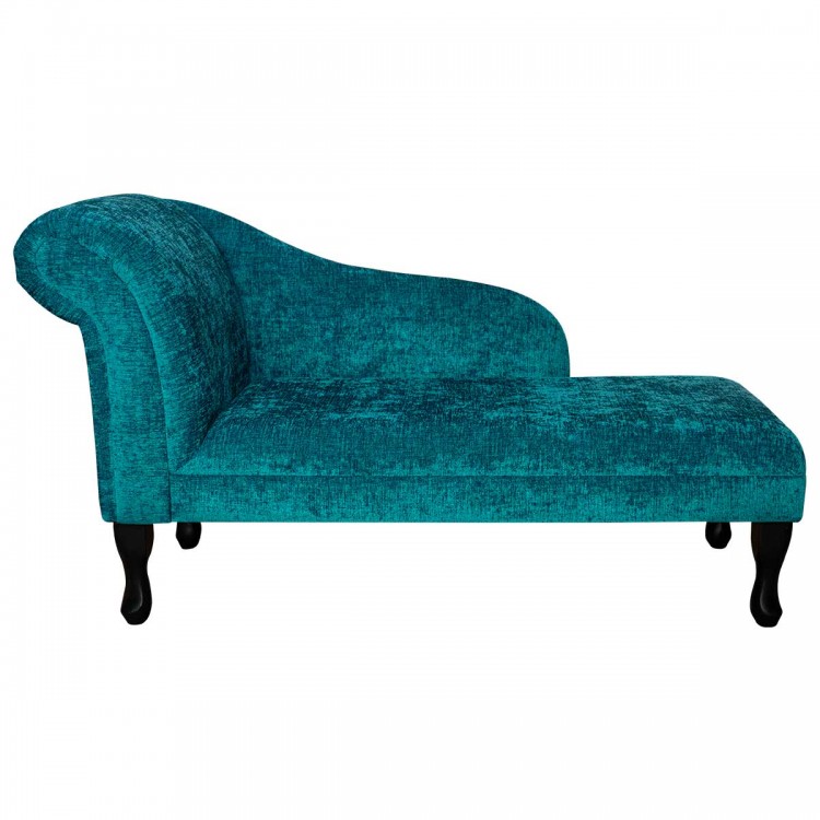Medium Chaise Longue in Carlton Teal Chenille Fabric | Beaumont