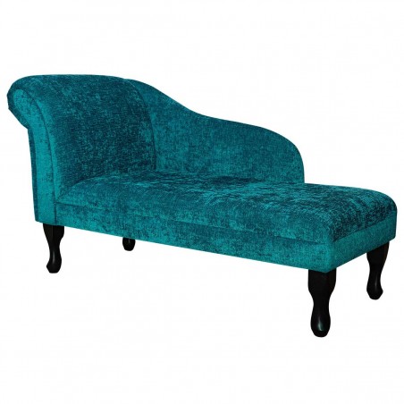Medium Chaise Longue in Carlton Teal Chenille Fabric | Beaumont