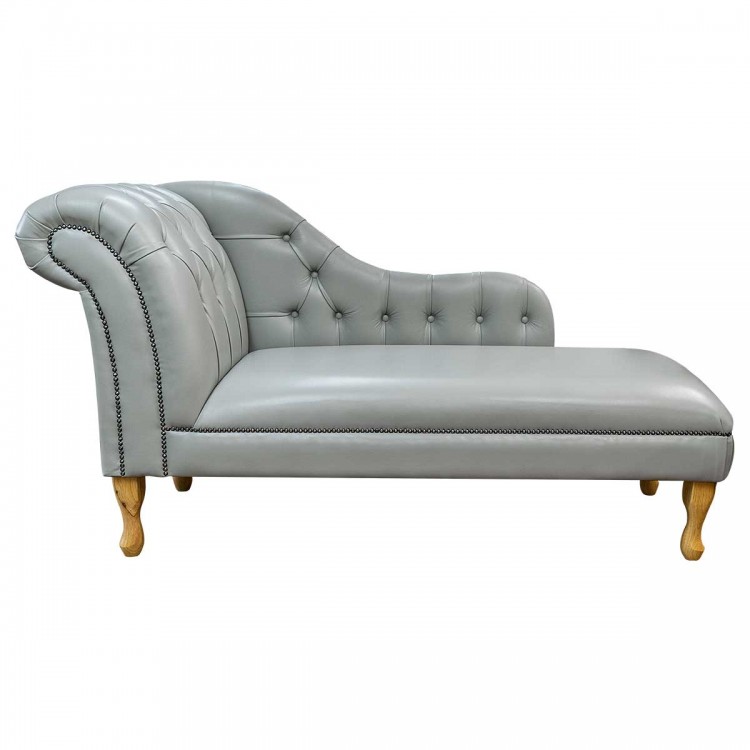 Buttoned Medal Crystal Grey Genuine Leather Chaise Longue | Beaumont