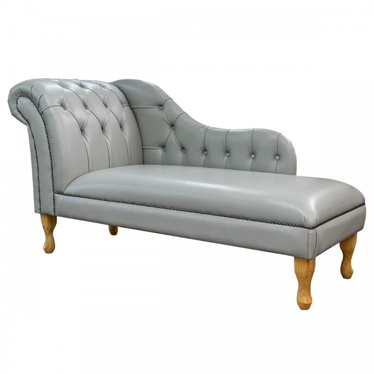 Buttoned Medal Crystal Grey Genuine Leather Chaise Longue | Beaumont