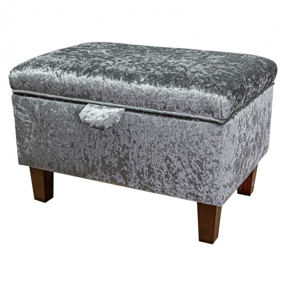 crushed velvet footstool in grey
