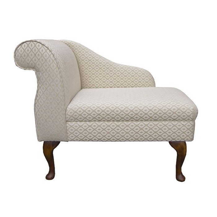 36" Compact Chaise in a Trellis Beige Fabric on Hardwood Queen Anne Legs - SR17082
