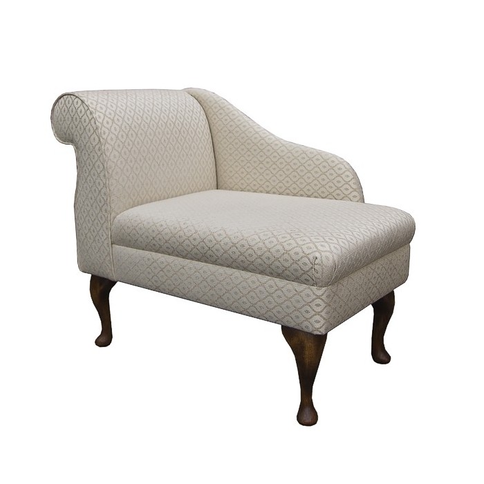 36" Compact Chaise in a Trellis Beige Fabric on Hardwood Queen Anne Legs - SR17082