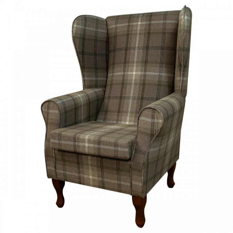 Large High Back Chair in Sophie Check Chocolate Fabric  | Beaumont