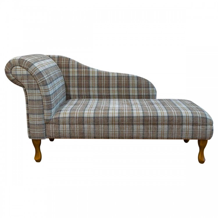 Medium Chaise Longue Lana Latte Plaid Tartan Fabric LAN1601 | Beaumont