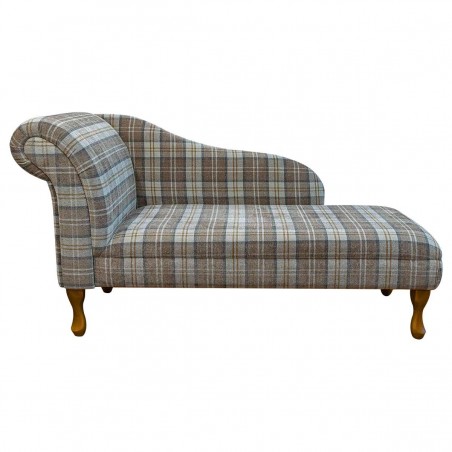 Medium Chaise Longue Lana Latte Plaid Tartan Fabric LAN1601 | Beaumont