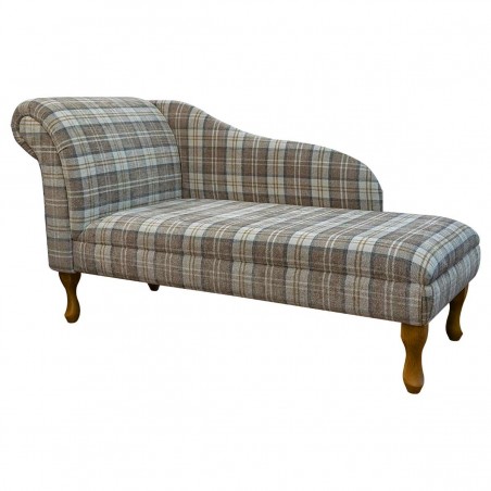 Medium Chaise Longue Lana Latte Plaid Tartan Fabric LAN1601 | Beaumont