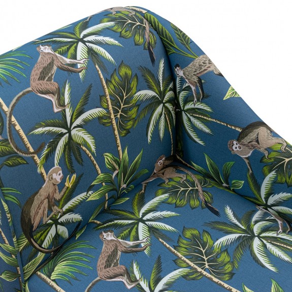 41" Mini Chaise Longue in a Monkey Teal 100% Cotton Print Fabric