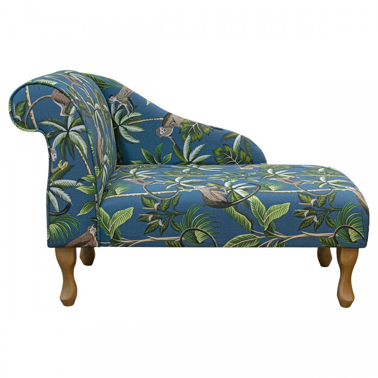 small teal chaise longue monkey fabric