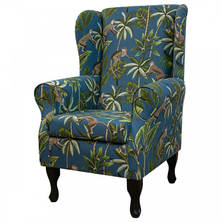 patterned teal wingback chair