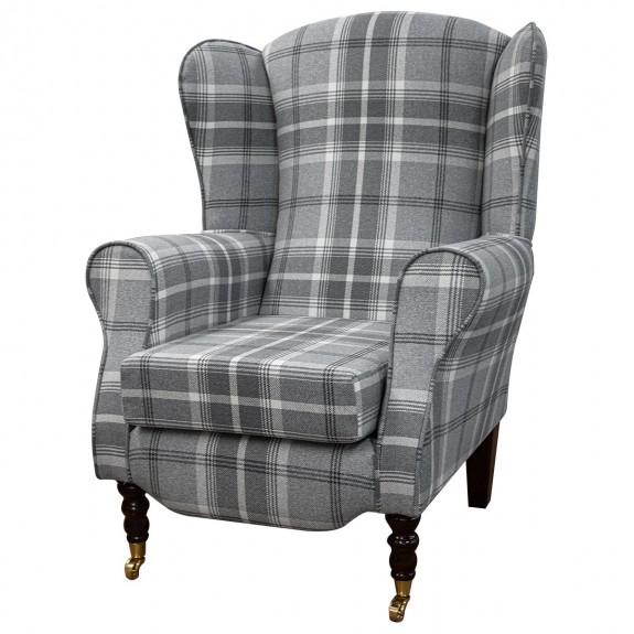 LUXE Duchess Wingback Armchair in a Balmoral Dove Grey Tartan Fabric