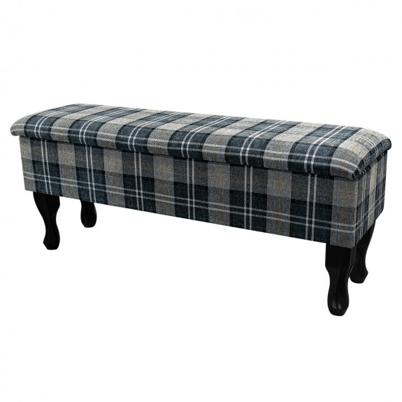 Large Dressing Table Stool in a Lana Granite Tartan Fabric | Beaumont