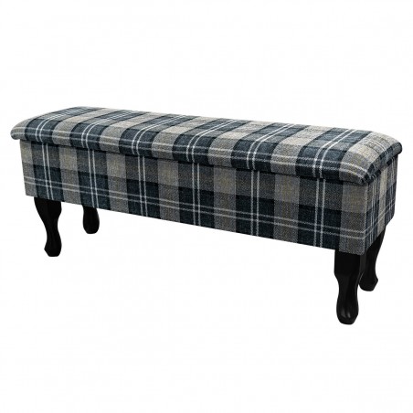 Large Dressing Table Stool in a Lana Granite Tartan Fabric | Beaumont