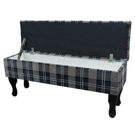 Large Dressing Table Stool in a Lana Granite Tartan Fabric | Beaumont