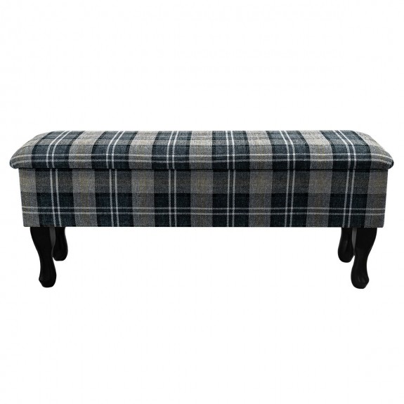 LUXE Large Dressing Table Storage Stool in a Lana Granite Plaid Tartan Fabric