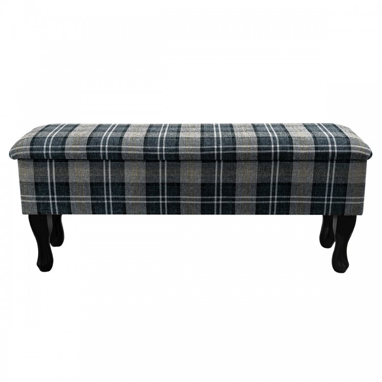 Large Dressing Table Stool in a Lana Granite Tartan Fabric | Beaumont