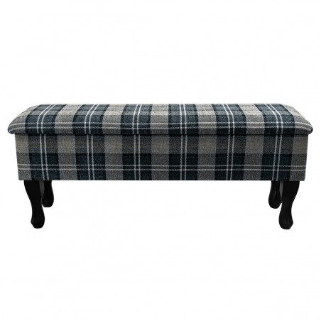 Large Dressing Table Stool in a Lana Granite Tartan Fabric | Beaumont