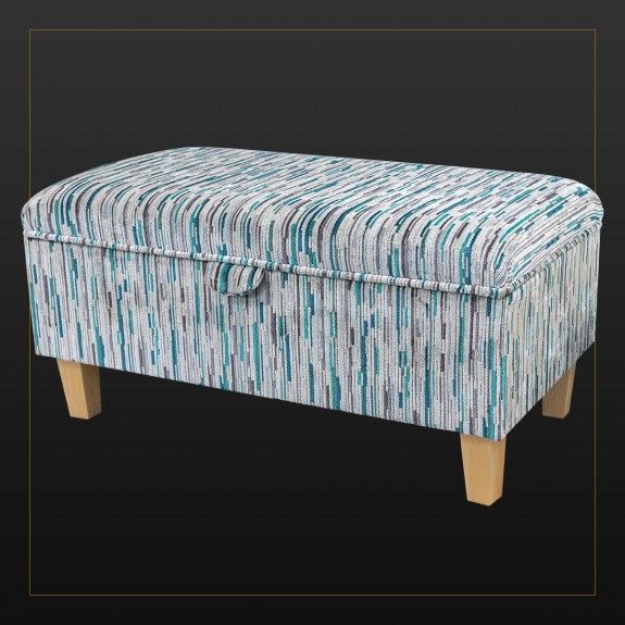 Storage Footstool in Extravaganza Stripe Burst Teal Fabric | Beaumont