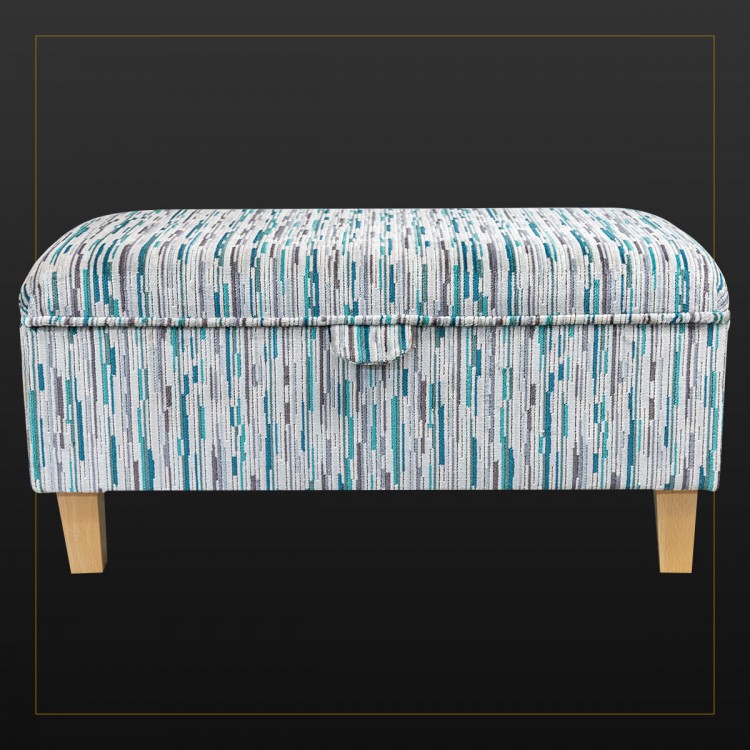 Storage Footstool in Extravaganza Stripe Burst Teal Fabric | Beaumont