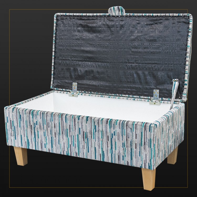 Storage Footstool in Extravaganza Stripe Burst Teal Fabric | Beaumont