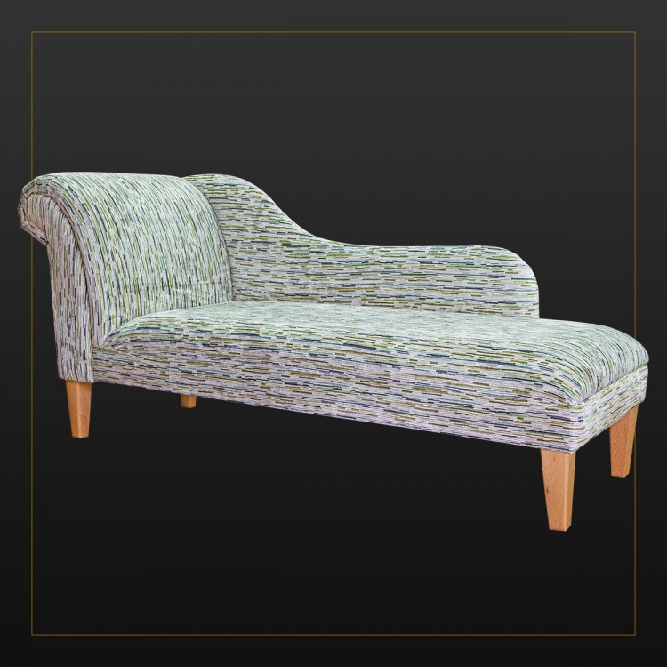 Chaise Longue in an Extravaganza Stripe Burst Lime Fabric | Beaumont
