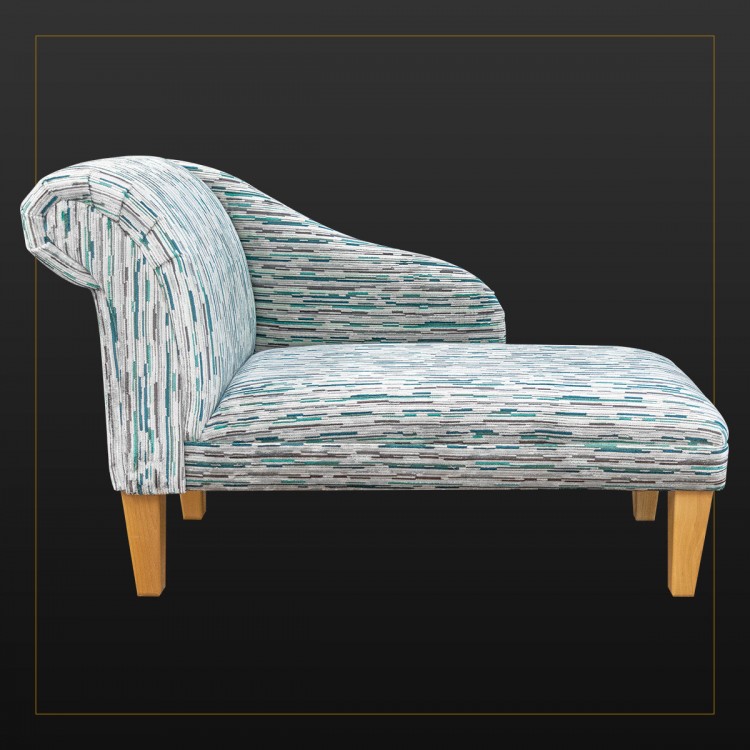 Medium Chaise Longue in an Extravaganza Stripe Burst Teal Fabric | Beaumont