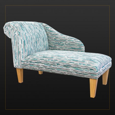 Medium Chaise Longue in an Extravaganza Stripe Burst Teal Fabric | Beaumont