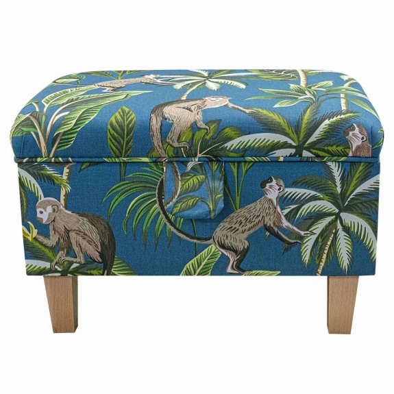 Storage Footstool, Ottoman, Pouffe in a Monkey Teal 100% Cotton Print Fabric