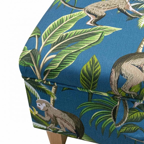 Storage Footstool, Ottoman, Pouffe in a Monkey Teal 100% Cotton Print Fabric