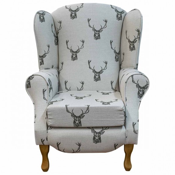 Duchess Wingback Armchair and Matching Footstool in a Stag Cotton Fabric